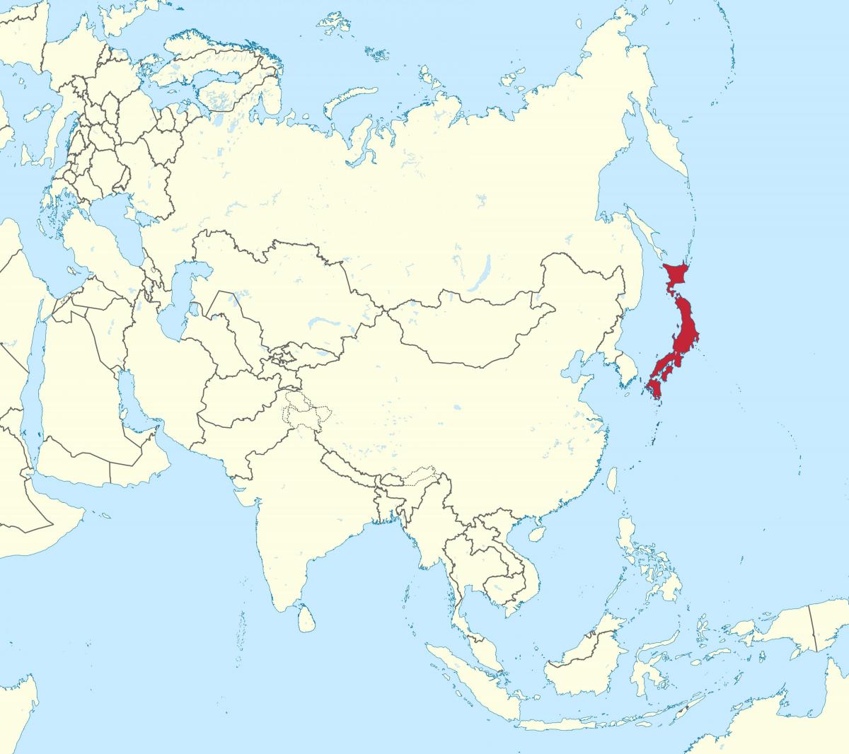 日本在亚洲地图上的位置
